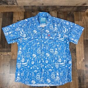 Dixxon Seaside Nautical Limited Blue Tattoo Print Short Sleeve Shirt 2X XXL